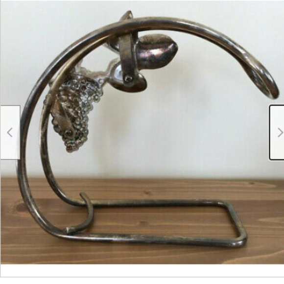 Wine Bottle Holder with Silver-Tone Heavy Relief Grape Bunch & Vine Leaf Design - Picture 2 of 6